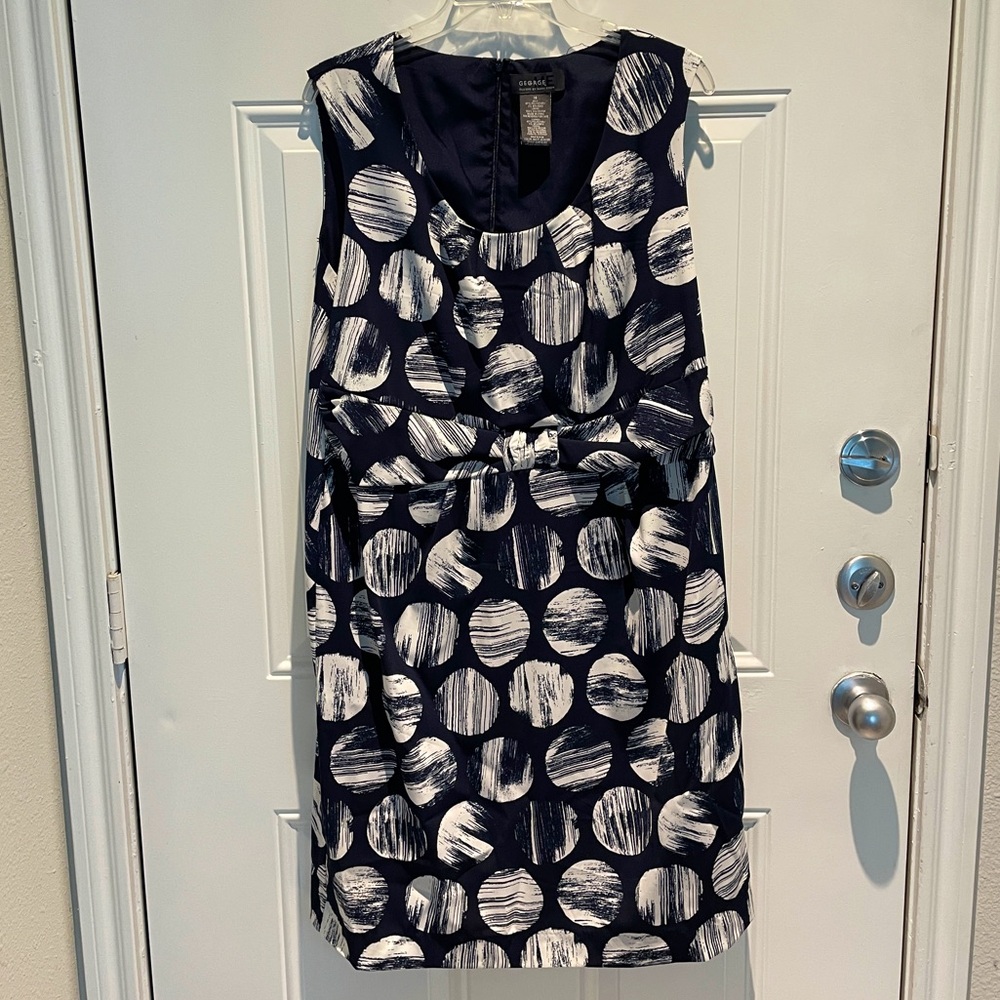 George Navy White Polka Dots A-Line Knot Scoop Neck Sleeveless Dress Size 18